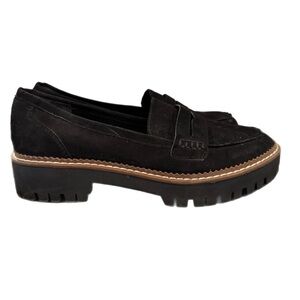 Jellypop Women's Black‎ Faux Suede Chunky Platform Paris Loafers Slip On Sz 8.5